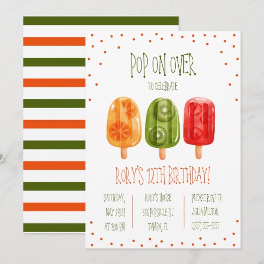 Pop op Over! Popsicle thema verjaardagsfeestje Kaart (Voorkant / Achterkant)
