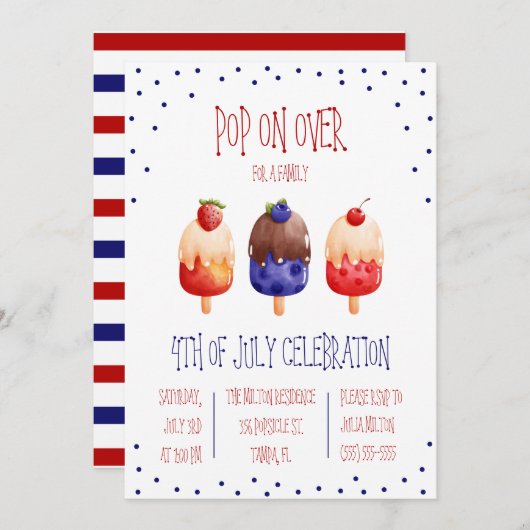 Pop op Over! Popsicle Theme Vierde van Juli Feest Kaart (Voorkant / Achterkant)
