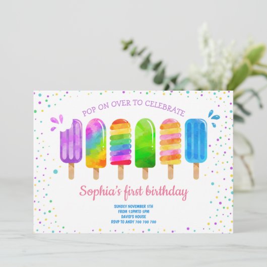 Pop op over Summer Ice Cream Girl Birthday Party Kaart (Staand voorkant)