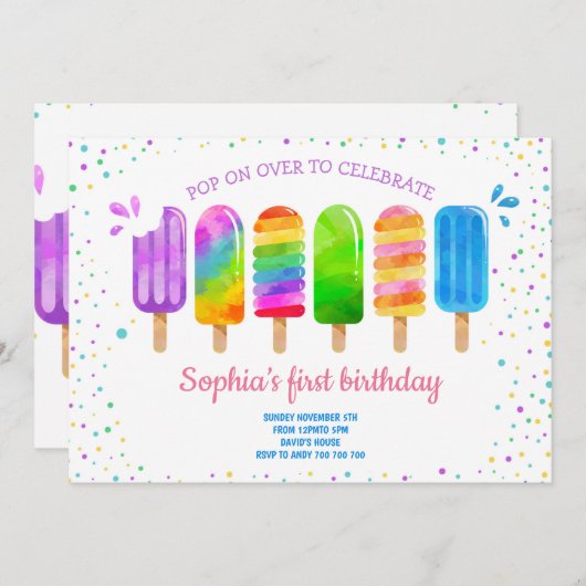 Pop op over Summer Ice Cream Girl Birthday Party Kaart (Voorkant / Achterkant)