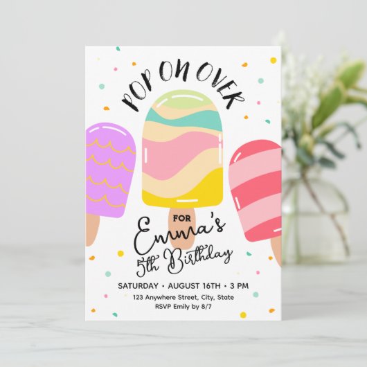 Pop op Over Verjaardagsfeestuitnodiging Briefkaart (Staand voorkant)