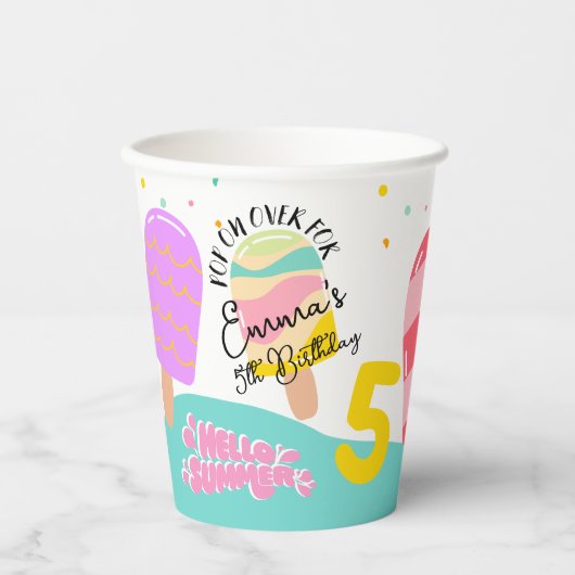 Pop op over verjaardagspartij document koppen papieren bekers (Voorkant)