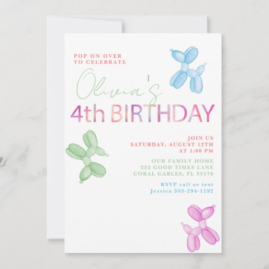 Pop op uitnodiging voor ballonhond van meer dan 4e (Voorkant)