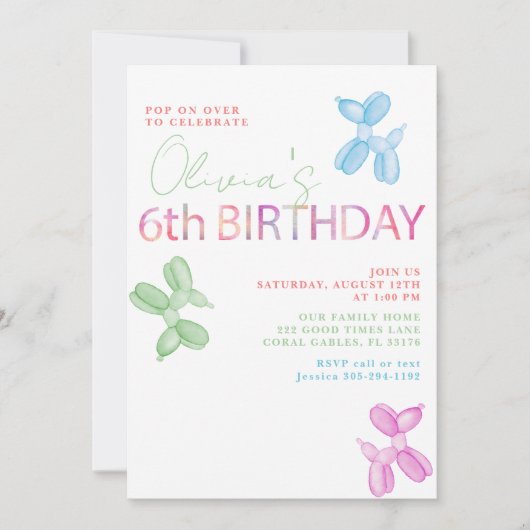 Pop op uitnodiging voor meer dan 6e verjaardag (Voorkant)