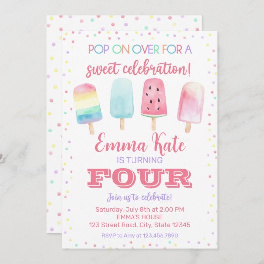 Pop op verjaardagsuitnodiging kaart (Voorkant / Achterkant)