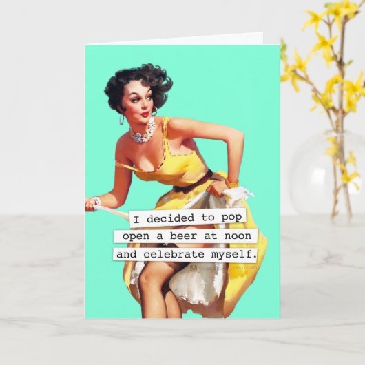 Pop Open a Bottle of Beer Birthday Kaart (Gele Bloem)