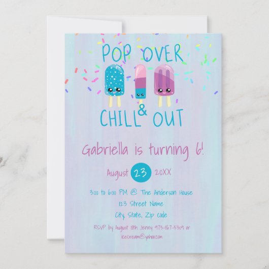 Pop Over & Chill Out Ice Pop Verjaardagsuitnodigin Kaart (Voorkant)