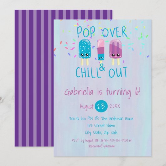 Pop Over & Chill Out Ice Pop Verjaardagsuitnodigin Kaart (Voorkant / Achterkant)