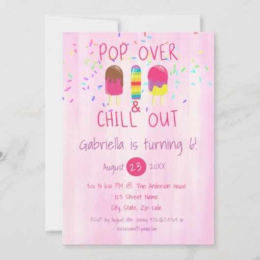 Pop Over & Chill Out Ice Pop Verjaardagsuitnodigin Kaart (Voorkant)