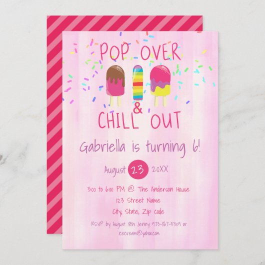 Pop Over & Chill Out Ice Pop Verjaardagsuitnodigin Kaart (Voorkant / Achterkant)