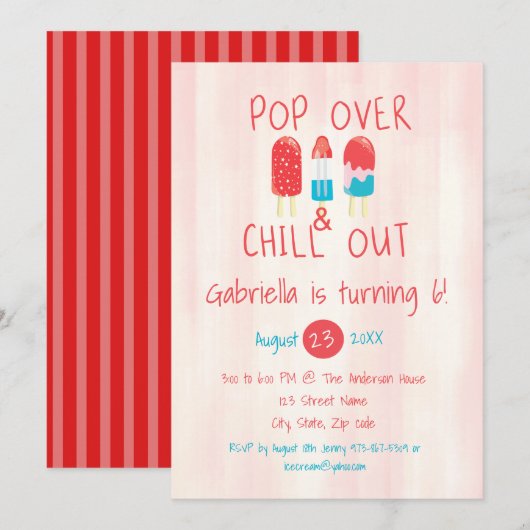 Pop Over & Chill Out Ice Pop Verjaardagsuitnodigin Kaart (Voorkant / Achterkant)