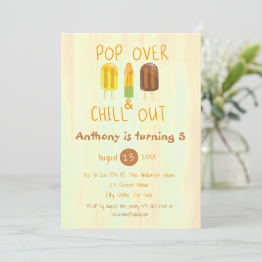 Pop over- en uitblazen Ice Pop Birthday Uitnodigin Kaart (Staand voorkant)