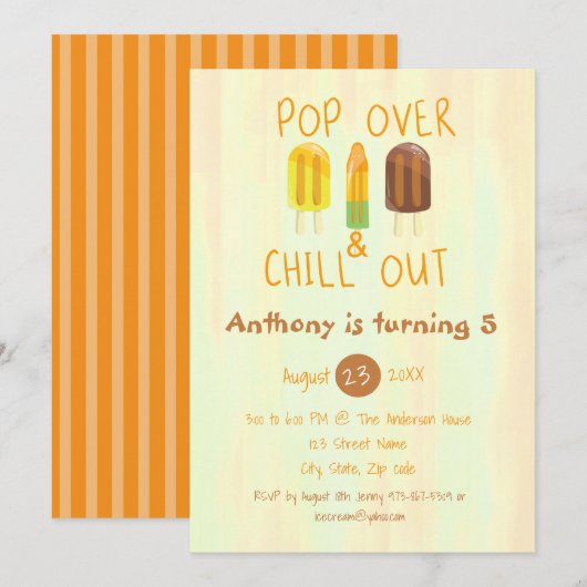 Pop over- en uitblazen Ice Pop Birthday Uitnodigin Kaart (Voorkant / Achterkant)