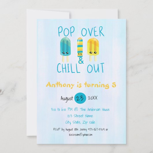 Pop over- en uitblazen Ice Pop Birthday Uitnodigin Kaart (Voorkant)