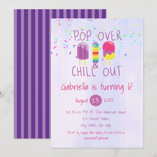 Pop over- en uitblazen Ice Pop Birthday Uitnodigin Kaart (Voorkant / Achterkant)