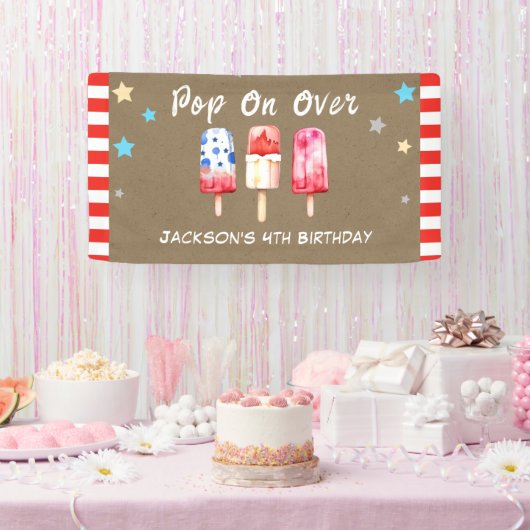 Pop Over Kids Zomer Popsicle Verjaardag Kraft Papi Spandoek (Feest)