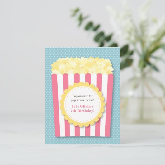 Pop over Popcorn Movie Night Pastel Verjaardagsfee Kaart (Staand voorkant)