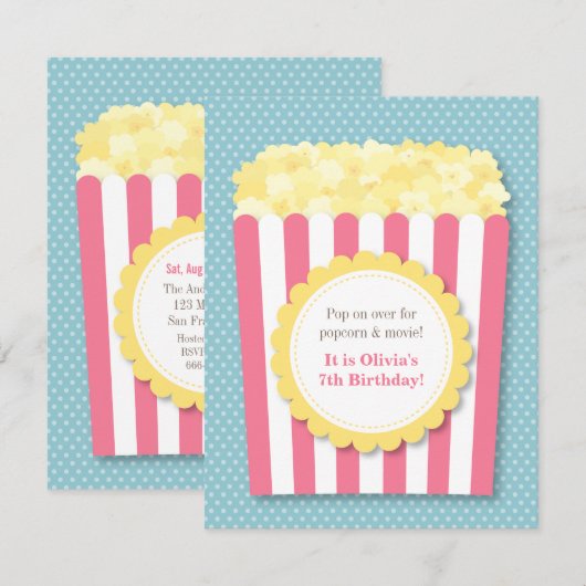 Pop over Popcorn Movie Night Pastel Verjaardagsfee Kaart (Voorkant / Achterkant)