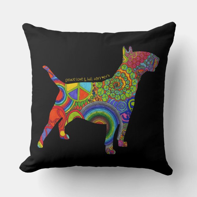 pop "Peace Love & Bull Terriers" Art Pillow Kussen (Voorkant)