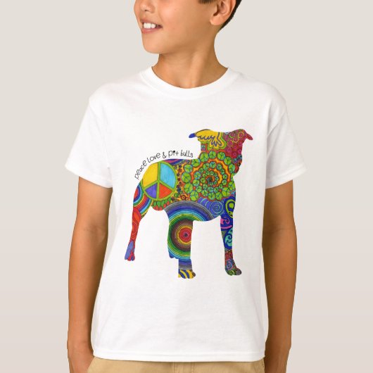 pop "Peace Love & Pit Bulls" Art Kinder T-shirt (Voorkant)