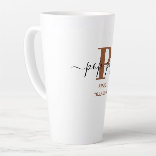 Pop-Pop Elegant Script Monogram Brown White Latte Mok (Linkerhoek)