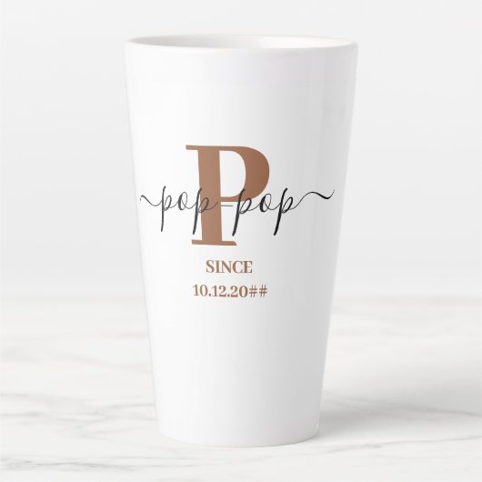 Pop-Pop Elegant Script Monogram Brown White Latte Mok (Voorkant)
