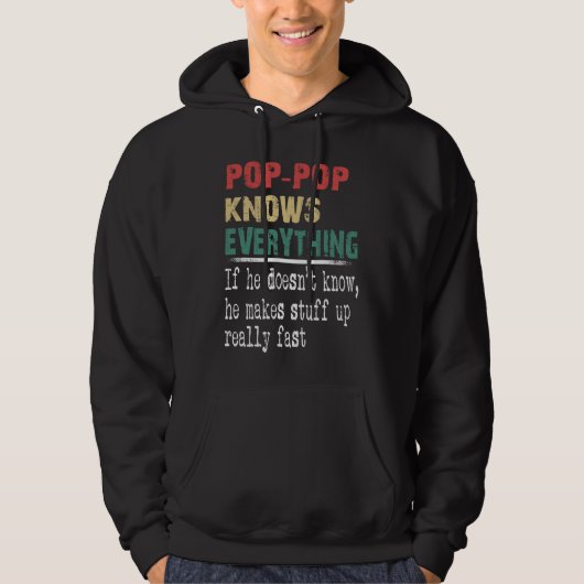 Pop Pop Knows Everything Christmas Grandpa Hoodie (Voorkant)