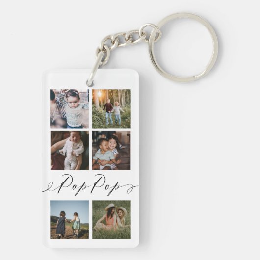 Pop Pop Script | Grootkinderen Fotoraster collage Sleutelhanger (achterkant)