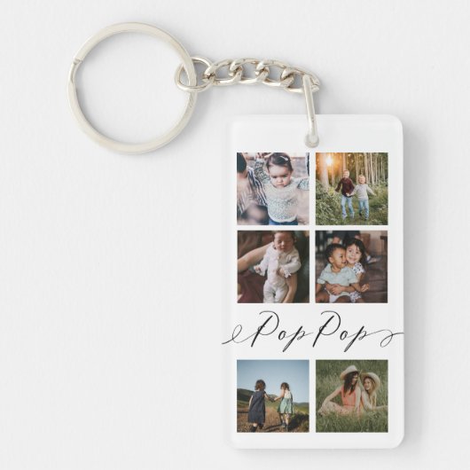Pop Pop Script | Grootkinderen Fotoraster collage Sleutelhanger (Voorkant)