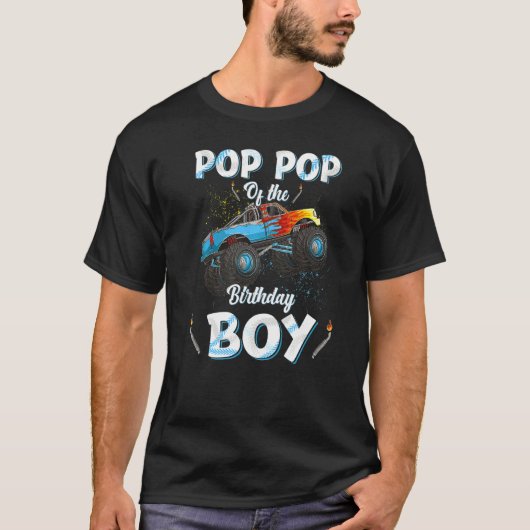 Pop Pop van de Verjaardagsjongen Monster Truck Bda T-shirt (Voorkant)