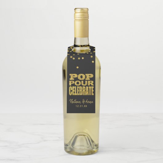 Pop Pour Celebrate | Faux Gold Glitter Flessenhanger (Op fles)