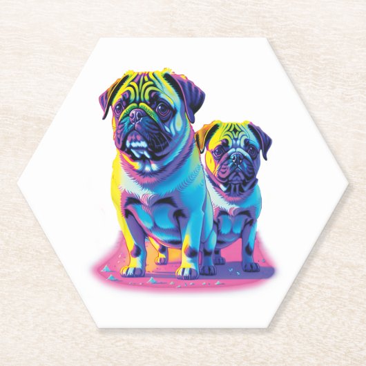 Pop Pugs in Roze Kartonnen Onderzetters (Voorkant)