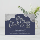 Pop rokt fizz script blue, New Years Eve Kaart (Staand voorkant)