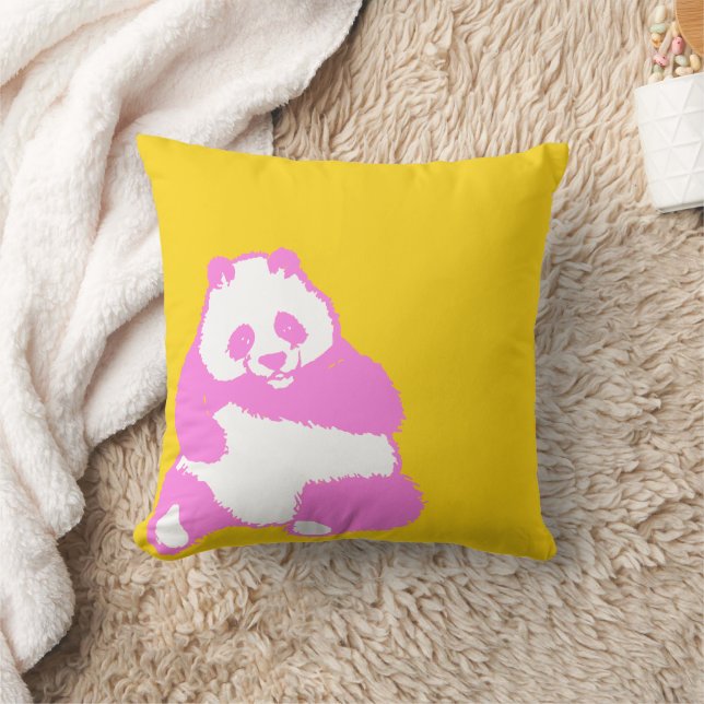 Pop Roze Panda Geel Sierkussen (Deken)
