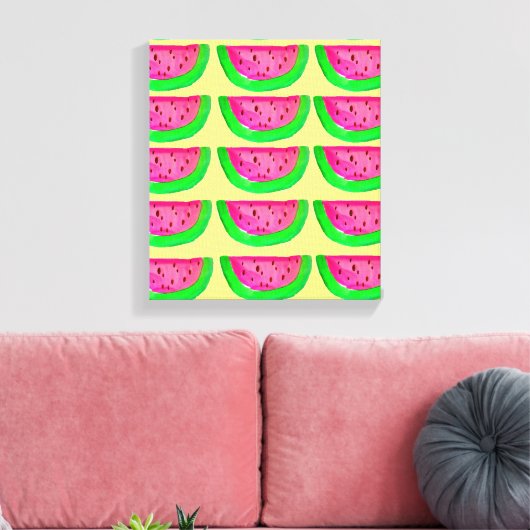 Pop roze watermeloenen op citroendoek canvas afdruk (Insitu (Woonkamer))