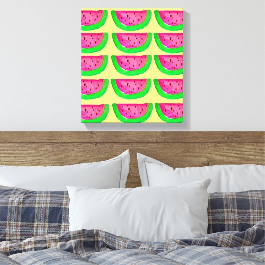 Pop roze watermeloenen op citroendoek canvas afdruk (Insitu (Slaapkamer))