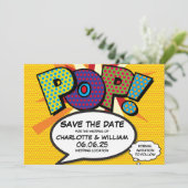POP Save the Date Leuk Retro Strip Pop Art (Staand voorkant)