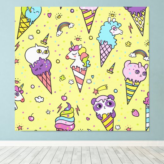 Pop Schattige Ice Cream: Dierenmotief Canvas Afdruk (Insitu (Houten vloer))