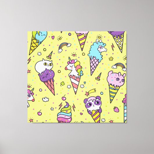 Pop Schattige Ice Cream: Dierenmotief Canvas Afdruk (Voorkant)