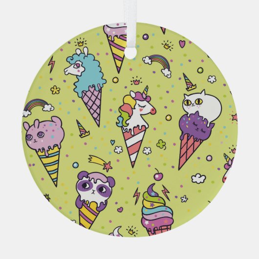 Pop Schattige Ice Cream: Dierenmotief Glas Ornament (Achterkant)