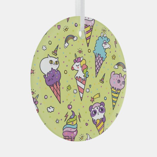 Pop Schattige Ice Cream: Dierenmotief Glas Ornament (Voorkant Rechts)
