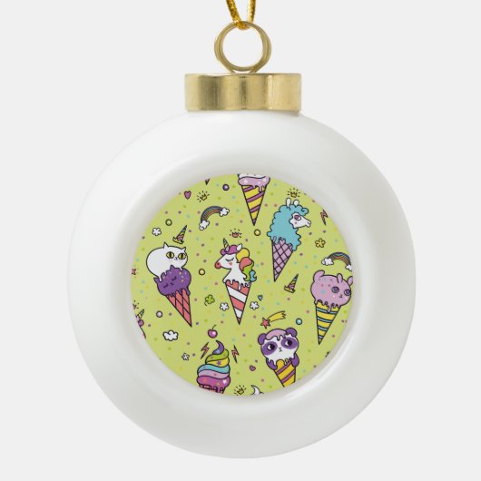 Pop Schattige Ice Cream: Dierenmotief Keramische Bal Ornament (Voorkant)