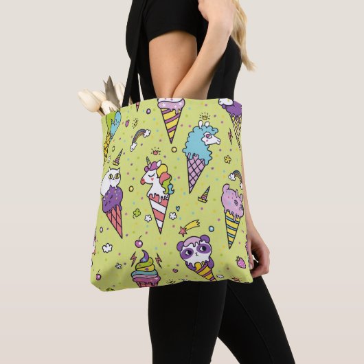 Pop Schattige Ice Cream: Dierenmotief Tote Bag (Dichtbij)