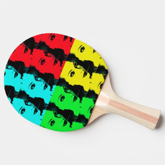 pop schoonheidsvrouw gezicht 80 jaar tafeltennisbatje (Zijkant)