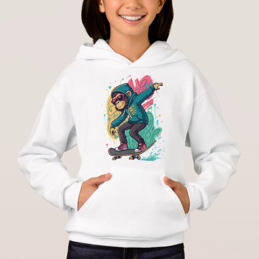 Pop Skate Aap Kids T-Shirt Ontwerp Cool Cartoon (Voorkant)