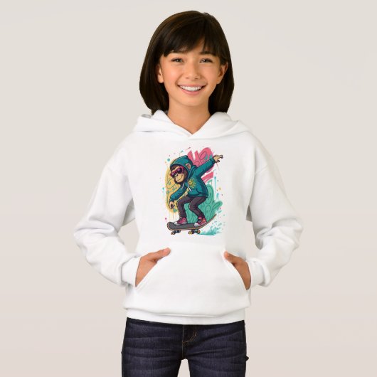 Pop Skate Monkey Kids T-Shirt Design Cool Cartoon (Voorkant volledig)