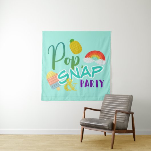 pop snap party, pop het feest, fidget party wandkleed (In situ)