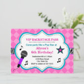 Pop Star Birthday Invitation Rock Star Girl Kaart (Staand voorkant)
