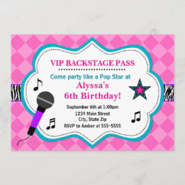 Pop Star Birthday Invitation Rock Star Girl Kaart