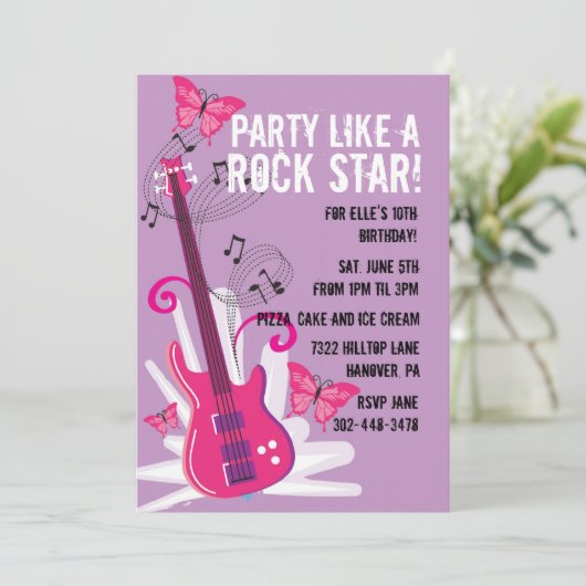 Pop Star Birthday Party Invitation Kaart (Staand voorkant)